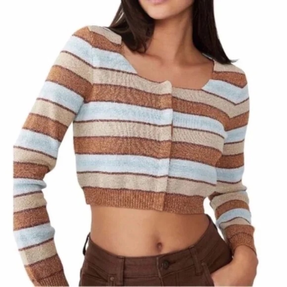 Cotton On Women's Cropped Set Up Stripe Cardigan Sweater - Picture 1 of 9